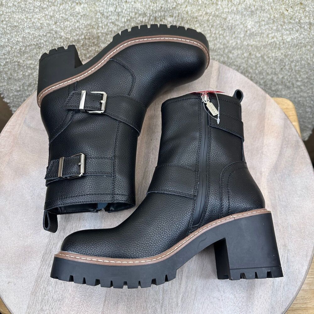 Blondo Reno Womens Size 8.5 Combat Boots Black Waterproof Leather Heel Boots New - Picture 11 of 12